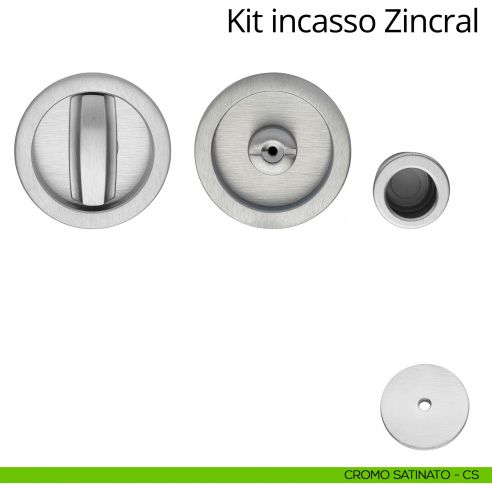 Kit maniglia incasso tonda con nottolino, taglio vite e maniglia di trascinamento Zincral Linea Calì cromo satinato