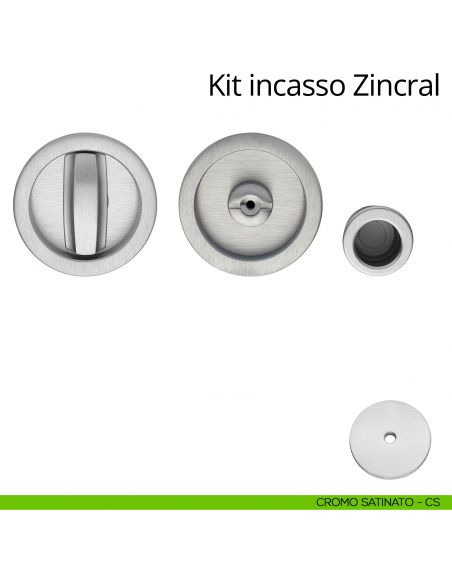 Kit maniglia incasso tonda con nottolino, taglio vite e maniglia di trascinamento Zincral Linea Calì cromo satinato