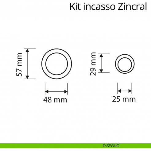 Kit maniglia incasso tonda con nottolino, taglio vite e maniglia di trascinamento Zincral Linea Calì disegno