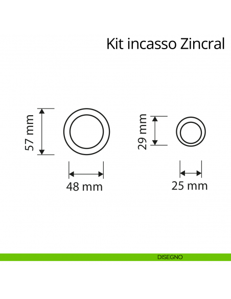 Kit maniglia incasso tonda con nottolino, taglio vite e maniglia di trascinamento Zincral Linea Calì disegno