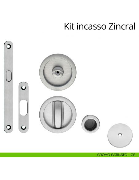 Kit maniglia incasso tonda con nottolino, taglio vite, maniglia di trascinamento e serratura Zincral Linea Calì cromo satinato