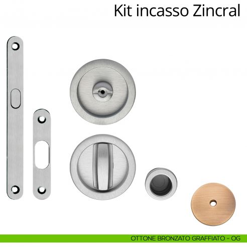 Kit maniglia incasso tonda con nottolino, taglio vite, maniglia di trascinamento e serratura Zincral Linea Calì