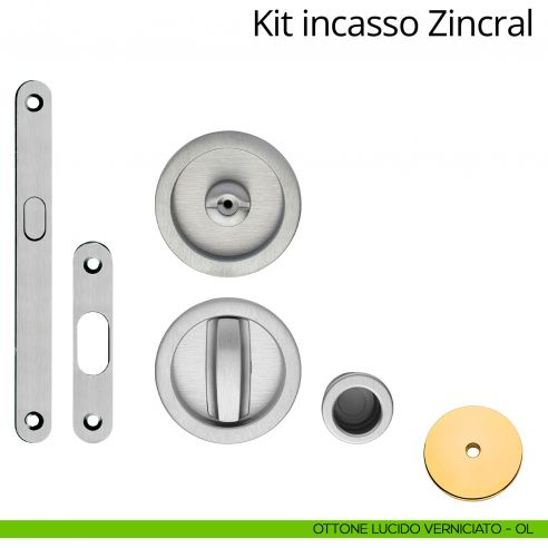 Kit maniglia incasso tonda con nottolino, taglio vite, maniglia di trascinamento e serratura Zincral Linea Calì