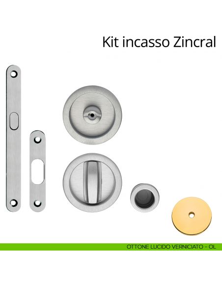 Kit maniglia incasso tonda con nottolino, taglio vite, maniglia di trascinamento e serratura Zincral Linea Calì