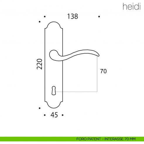 Maniglia con placca per porta Heidi Colombo Design placca foro patent interasse 70 mm