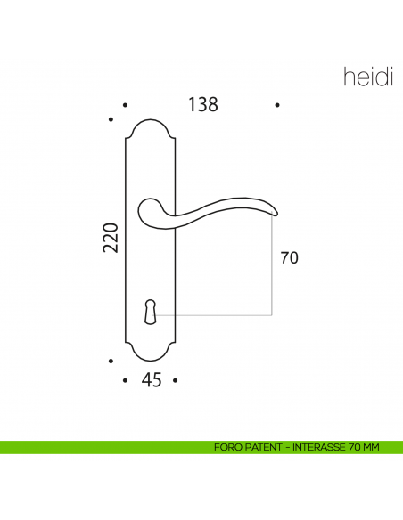 Maniglia con placca per porta Heidi Colombo Design placca foro patent interasse 70 mm