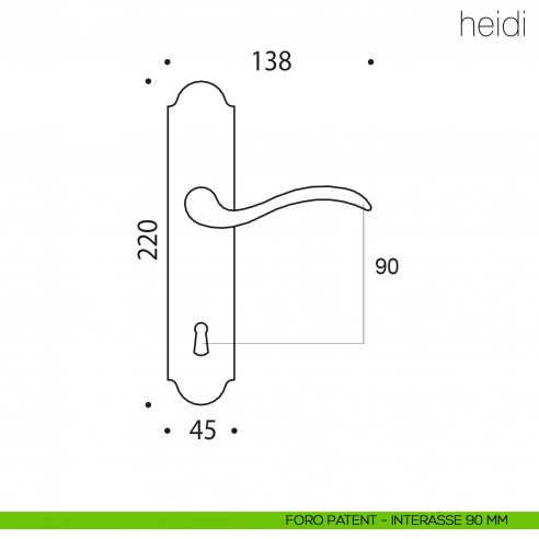 Maniglia con placca per porta Heidi Colombo Design placca foro patent interasse 90 mm