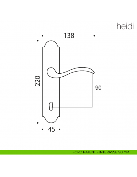 Maniglia con placca per porta Heidi Colombo Design placca foro patent interasse 90 mm