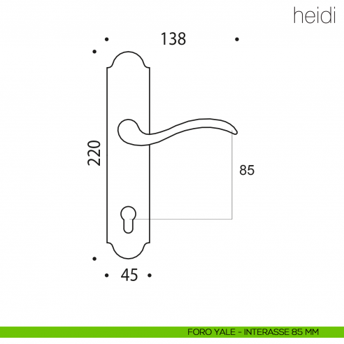 Maniglia con placca per porta Heidi Colombo Design placca foro yale interasse 85 mm
