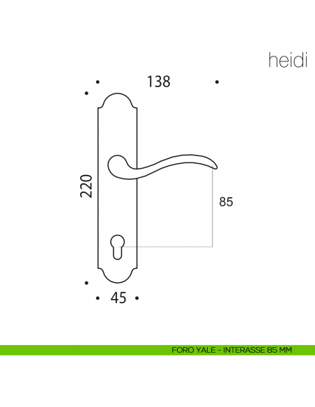 Maniglia con placca per porta Heidi Colombo Design placca foro yale interasse 85 mm