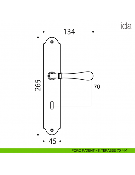 Maniglia con placca per porta Ida Colombo Design placca foro patent interasse 70 mm