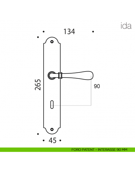 Maniglia con placca per porta Ida Colombo Design placca foro patent interasse 90 mm