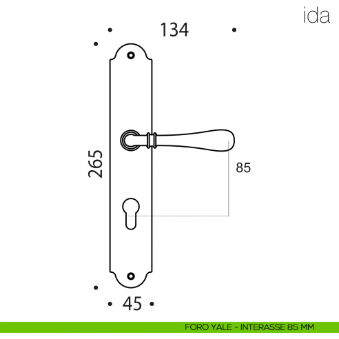 Maniglia con placca per porta Ida Colombo Design placca foro yale interasse 85 mm