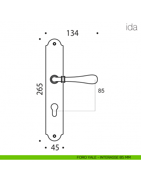 Maniglia con placca per porta Ida Colombo Design placca foro yale interasse 85 mm