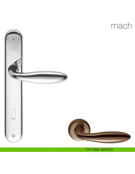 Maniglia con placca per porta Mach Colombo Design - ottone antico - foro patent