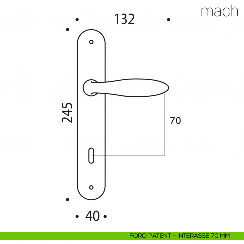 Maniglia con placca per porta Mach Colombo Design placca foro patent interasse 70 mm