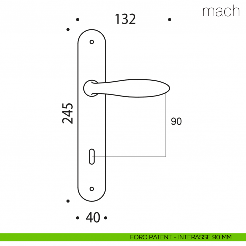 Maniglia con placca per porta Mach Colombo Design placca foro patent interasse 90 mm