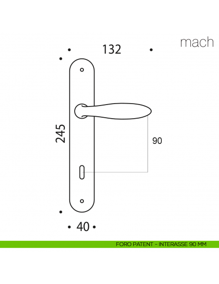 Maniglia con placca per porta Mach Colombo Design placca foro patent interasse 90 mm