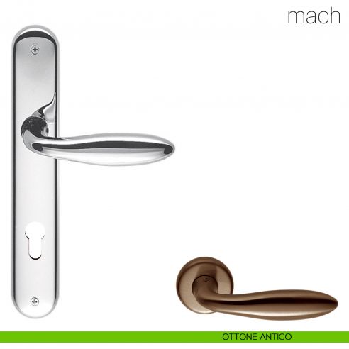 Maniglia con placca per porta Mach Colombo Design - ottone antico - foro yale