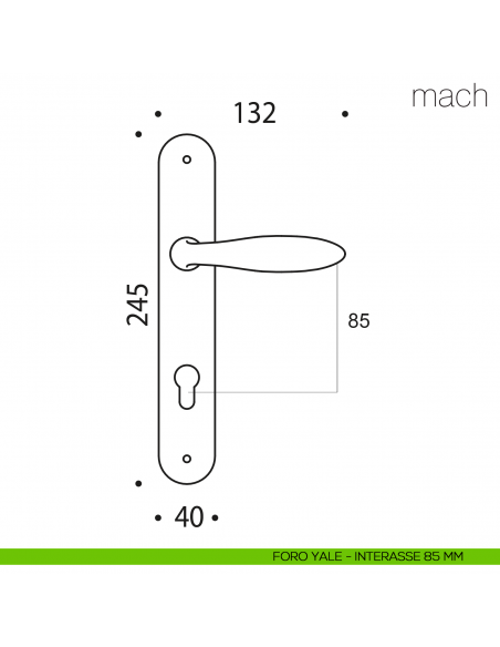 Maniglia con placca per porta Mach Colombo Design placca foro yale interasse 85 mm