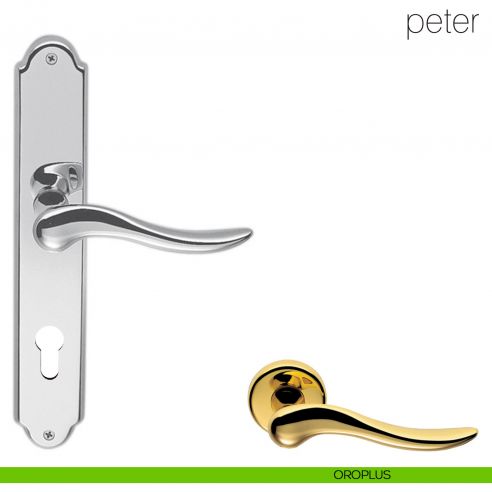 Maniglia con placca per porta Peter Colombo Design - oroplus - foro yale