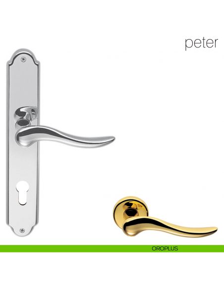 Maniglia con placca per porta Peter Colombo Design - oroplus - foro yale