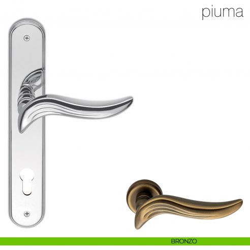 Maniglia con placca per porta Piuma Colombo Design - bronzo - foro yale