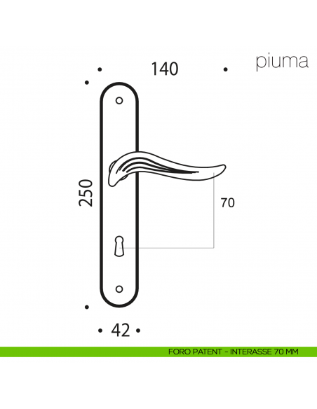 Maniglia con placca per porta Piuma Colombo Design placca foro patent interasse 70 mm