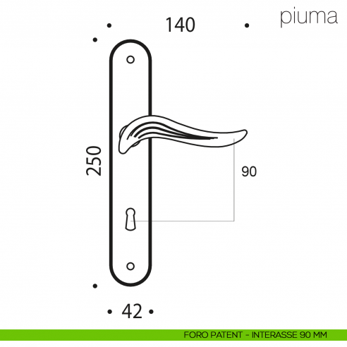 Maniglia con placca per porta Piuma Colombo Design placca foro patent interasse 90 mm