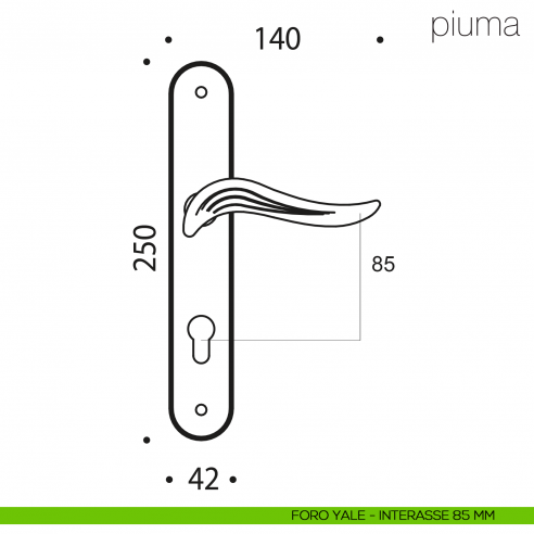 Maniglia con placca per porta Piuma Colombo Design placca foro yale interasse 85 mm