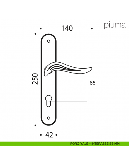 Maniglia con placca per porta Piuma Colombo Design placca foro yale interasse 85 mm