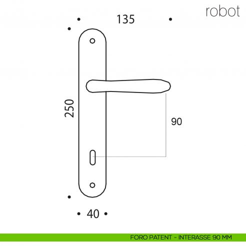 Maniglia con placca per porta Robot Colombo Design placca foro patent interasse 90 mm