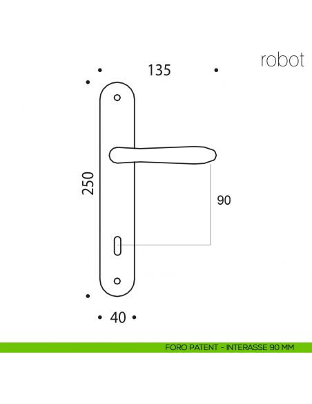 Maniglia con placca per porta Robot Colombo Design placca foro patent interasse 90 mm