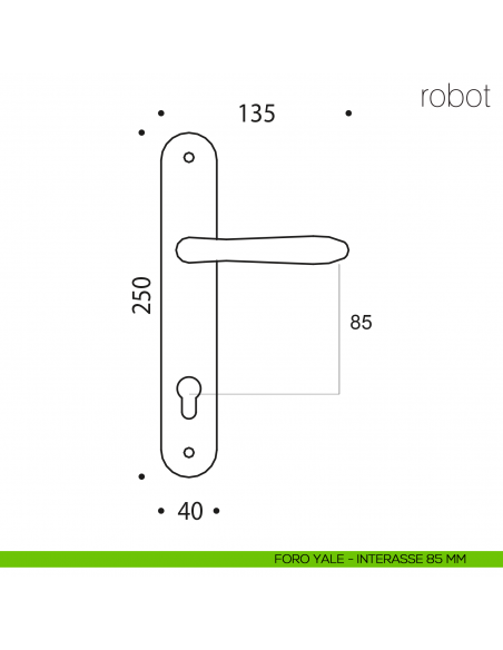 Maniglia con placca per porta Robot Colombo Design placca foro yale interasse 85 mm