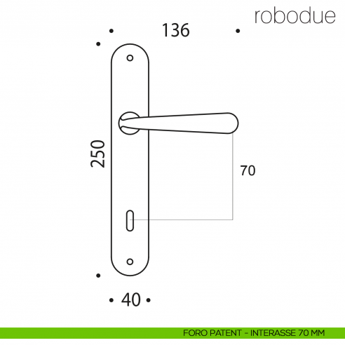Maniglia con placca per porta Robodue Colombo Design placca foro patent interasse 70 mm