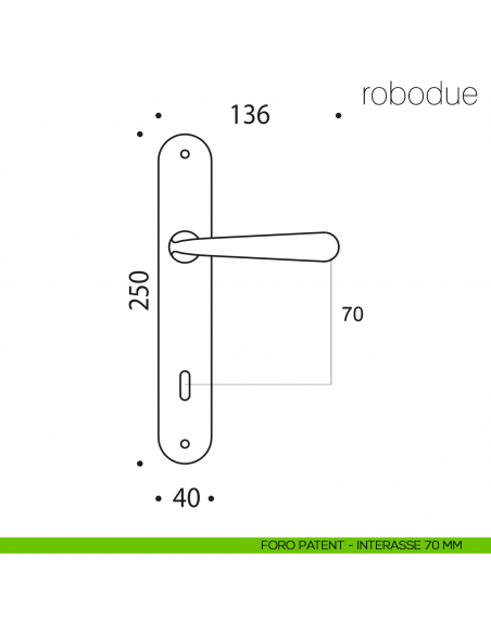 Maniglia con placca per porta Robodue Colombo Design placca foro patent interasse 70 mm