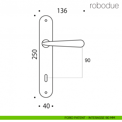 Maniglia con placca per porta Robodue Colombo Design placca foro patent interasse 90 mm