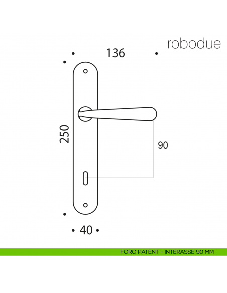 Maniglia con placca per porta Robodue Colombo Design placca foro patent interasse 90 mm
