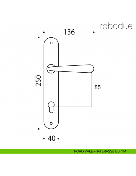 Maniglia con placca per porta Robodue Colombo Design placca foro yale interasse 85 mm