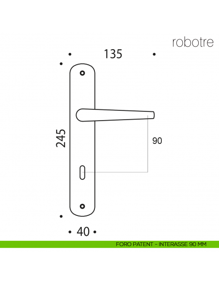 Maniglia con placca per porta Robotre Colombo Design placca foro patent interasse 70 mm