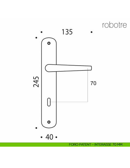 Maniglia con placca per porta Robotre Colombo Design placca foro patent interasse 90 mm