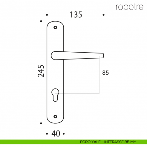 Maniglia con placca per porta Robotre Colombo Design placca foro yale interasse 85 mm