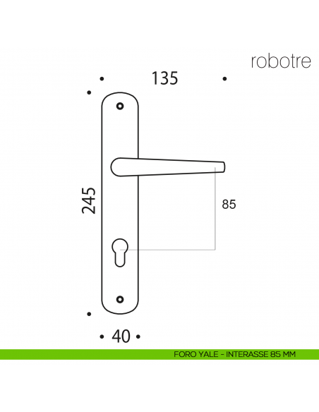 Maniglia con placca per porta Robotre Colombo Design placca foro yale interasse 85 mm