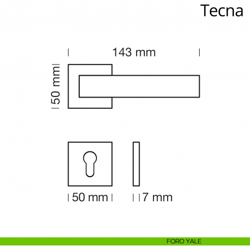 Maniglia per porta interna Tecna Ital Linea rosetta quadrata foro yale