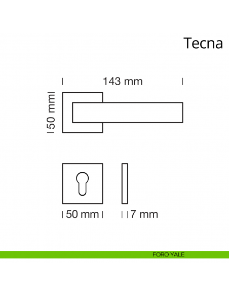 Maniglia per porta interna Tecna Ital Linea rosetta quadrata foro yale