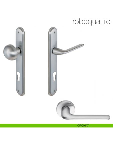 Maniglia per hotel su placca Roboquattro con pomolo fisso Robot Colombo Design cromat