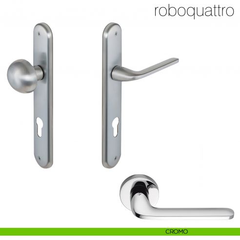 Maniglia per hotel su placca Roboquattro con pomolo fisso Robot Colombo Design cromo