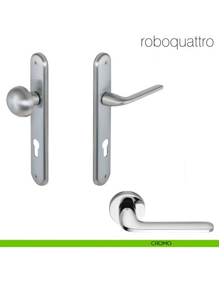 Maniglia per hotel su placca Roboquattro con pomolo fisso Robot Colombo Design cromo