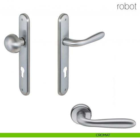 Maniglia per hotel su placca Robot con pomolo fisso Robot Colombo Design cromat