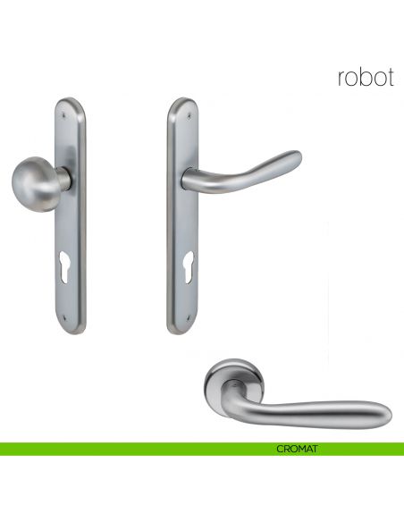 Maniglia per hotel su placca Robot con pomolo fisso Robot Colombo Design cromat